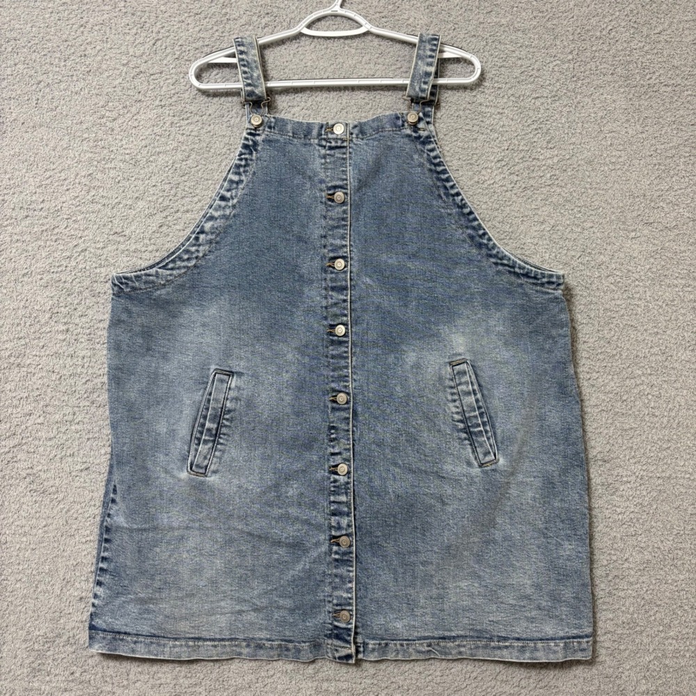 Casual Layering Denim Pinafore Dress Pocketed Button Front Overall Mini XXXL